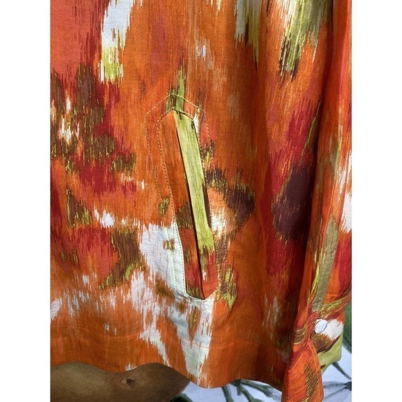 Talbots Size 14 Orange Paint Brush Popover Silk Blend Semi Sheer Long Sleeve Top - Picture 4 of 6